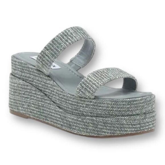 STEVE MADDEN Women’s Merrcer Platform Slide Sandals in the Size 9 in Blue Raffia - Picture 6 of 10